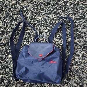 LONGCHAMP MINI LE PLIAGE NYLON CANVAS BACKPACK NAVY BLUE/ RED